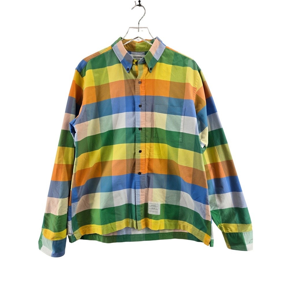 Thom Browne New York Mens Multicolor Check Button Down Oxford Shirt Size 5 XXL